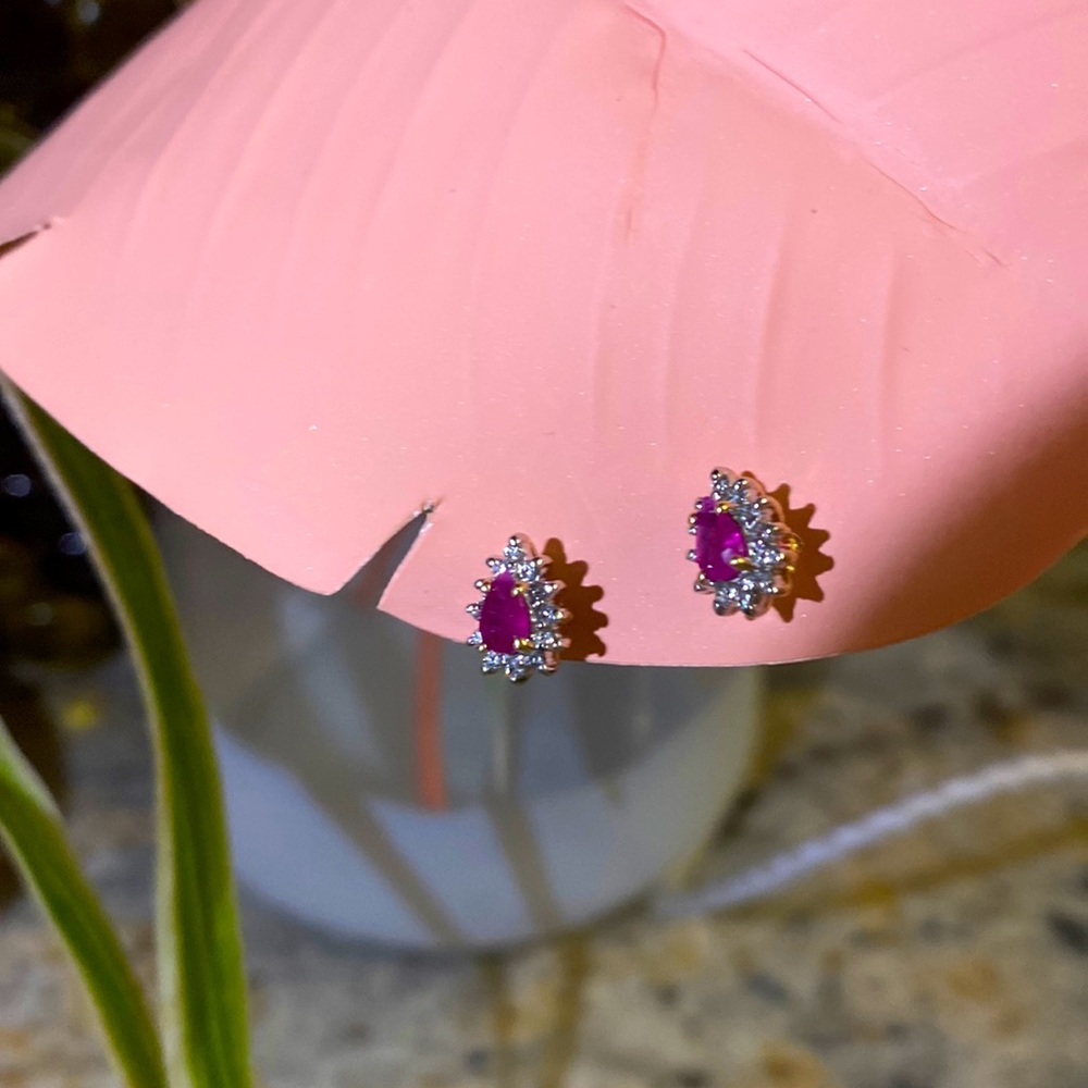 14k Pear Diamond Ruby Earrings